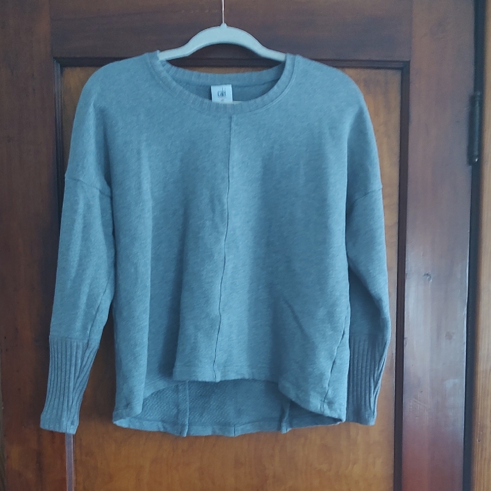 CAbi Heather Gray Crewneck Sweater with Center Seam
